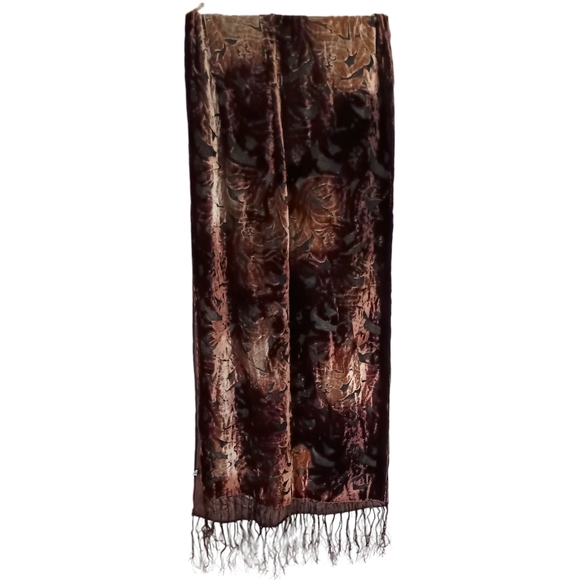 Vtg Silk Velvet Burnout Piano Shawl Scarf Brown Ombre Bohemian Witchy Victorian - Picture 8 of 16
